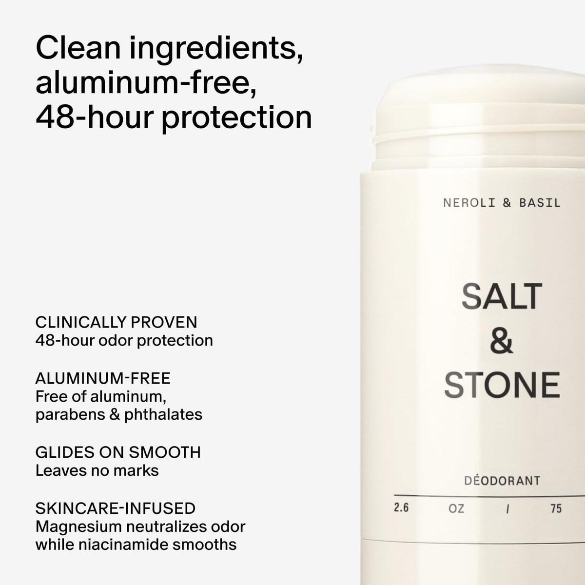 Salt & Stone Aluminum-Free Deodorant, Women & Men Santal & Vetiver 2.6 oz