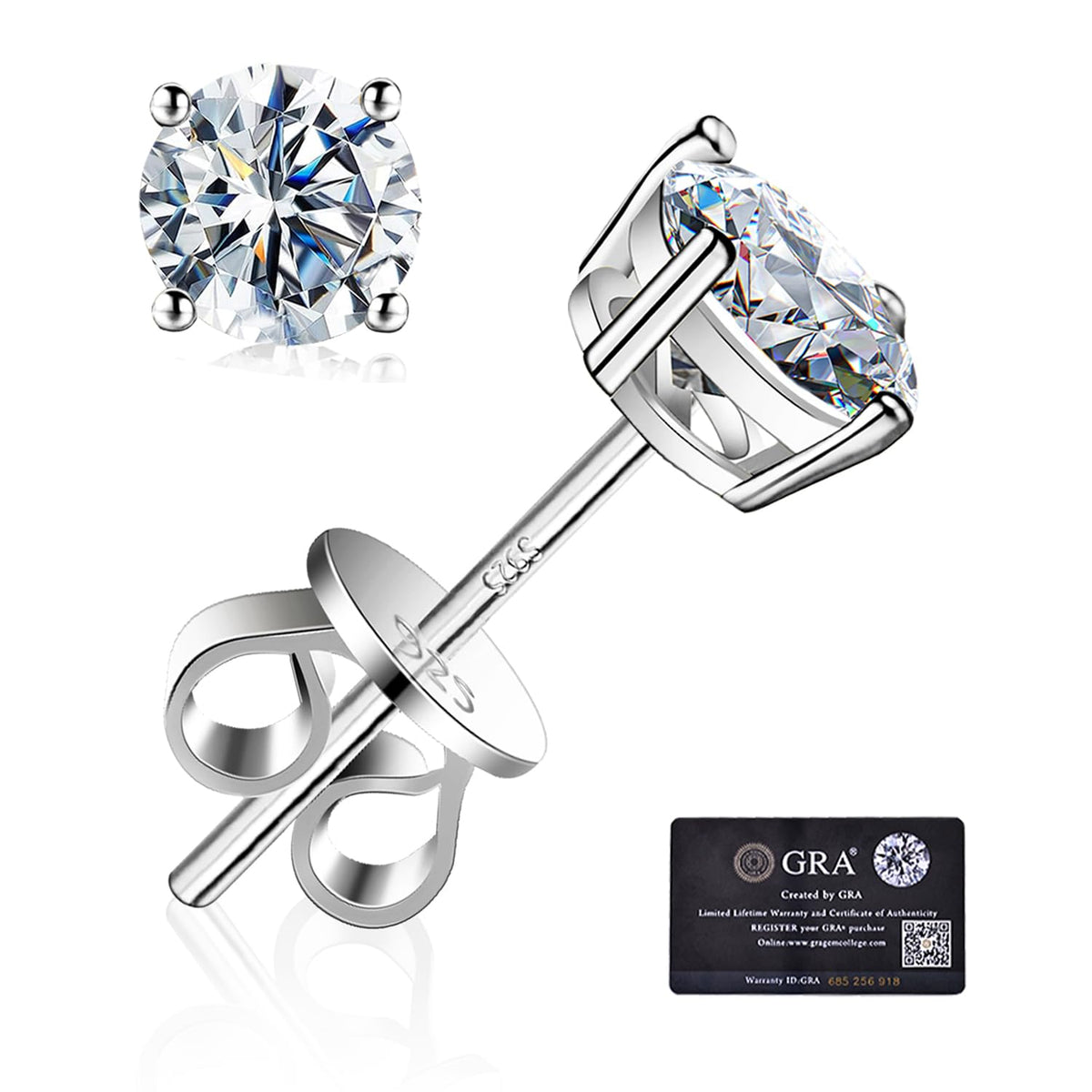 Moissanite Stud Earrings GRA 925 Sterling Silver Earrings for Men