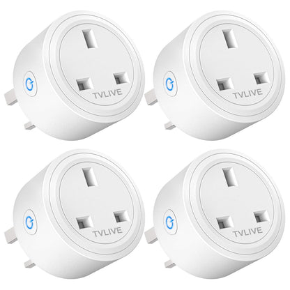 Smart Plug, TVLIVE 4 Pack Smart Plugs Work that with Alexa (Echo/Echo Dot), Google Home Voice Control, Energy Monitoring, Remote Control, Timer & Schedule Function, Device Sharing, Wifi Plug Socket UK
