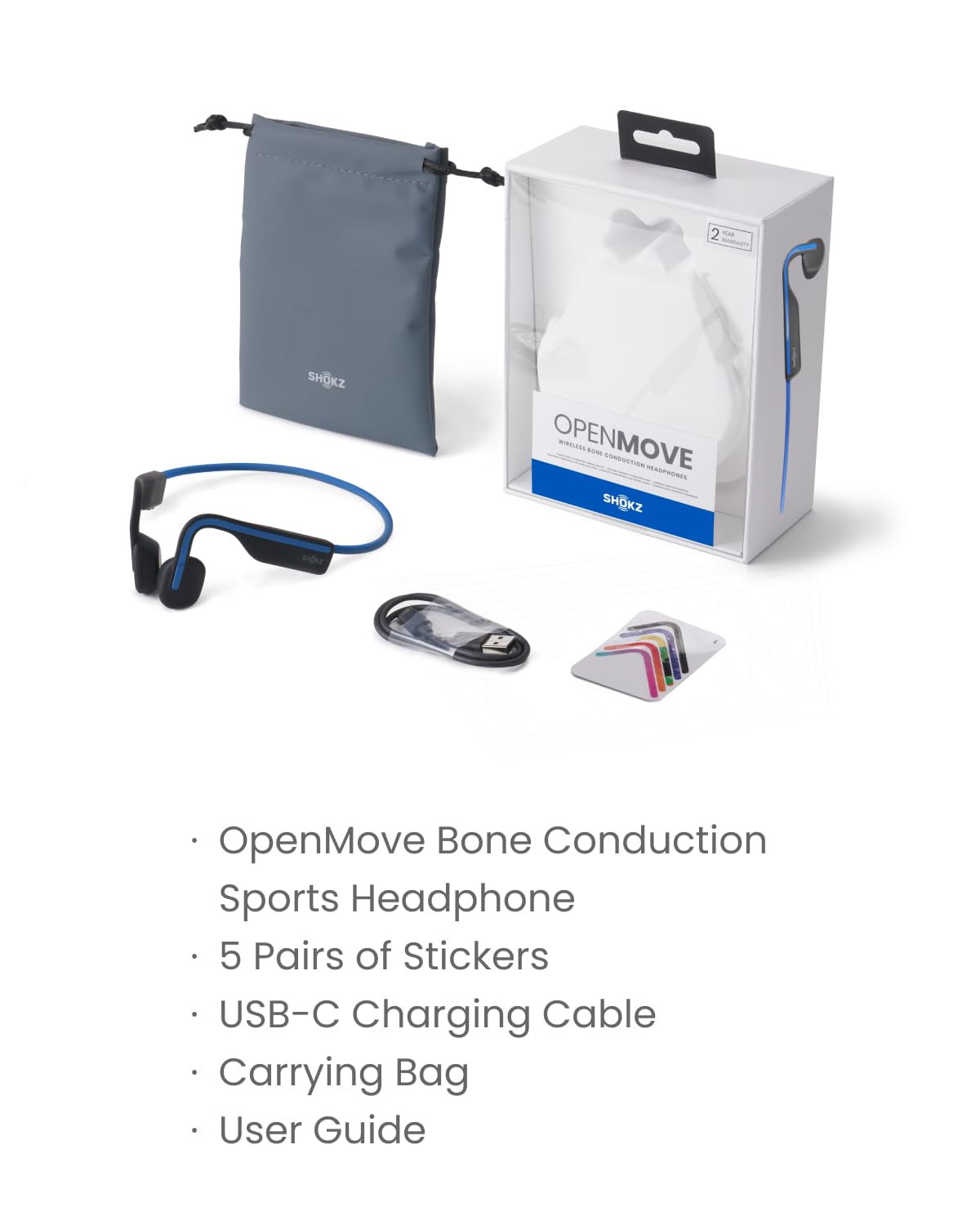 SHOKZ OpenMove - Open-Ear Bluetooth Sport Headphones - Bone Conduction Wireless Earphones - Sweatproof for Running and Workouts, with Sticker Pack (Grey)