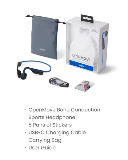 SHOKZ OpenMove - Open-Ear Bluetooth Sport Headphones - Bone Conduction Wireless Earphones - Sweatproof for Running and Workouts, with Sticker Pack (Grey)