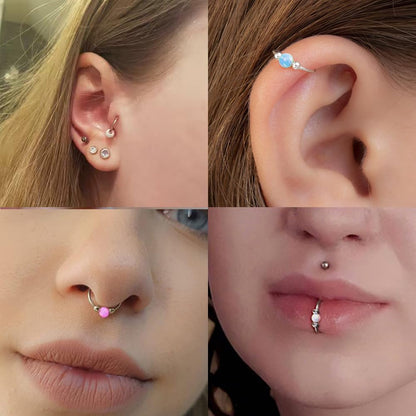 2PCS 18G Opal Cartilage Hoop Earrings, Hypoallergenic Silver Huggie Hoops