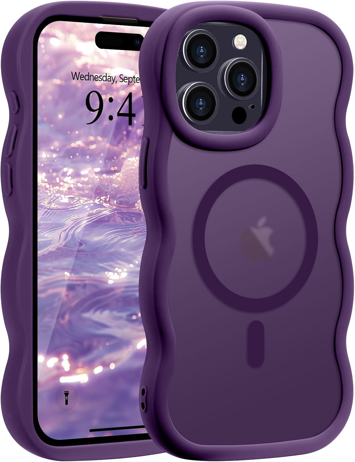 Pepmune for iPhone 16 Pro Max Case Curly Wavy Frame Translucent, Burgundy