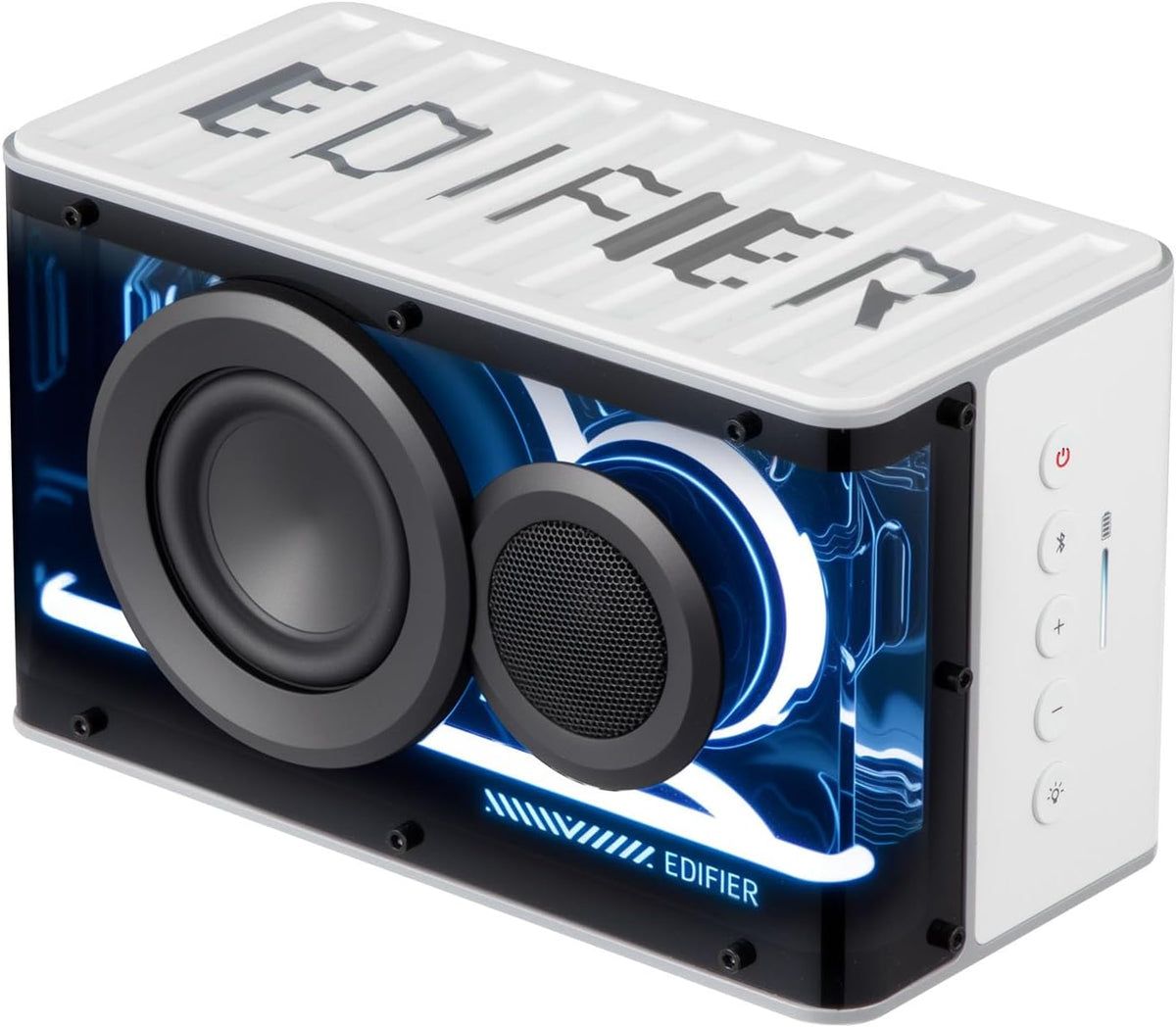 Edifier QD25 Bluetooth Speaker | Portable Desktop Audio, 25W (RMS) Dynamic Sound, Hi-Res Audio, Splendid Light Effects, 15H Playtime, Bluetooth 6.0, Wireless Stereo Pairing, White