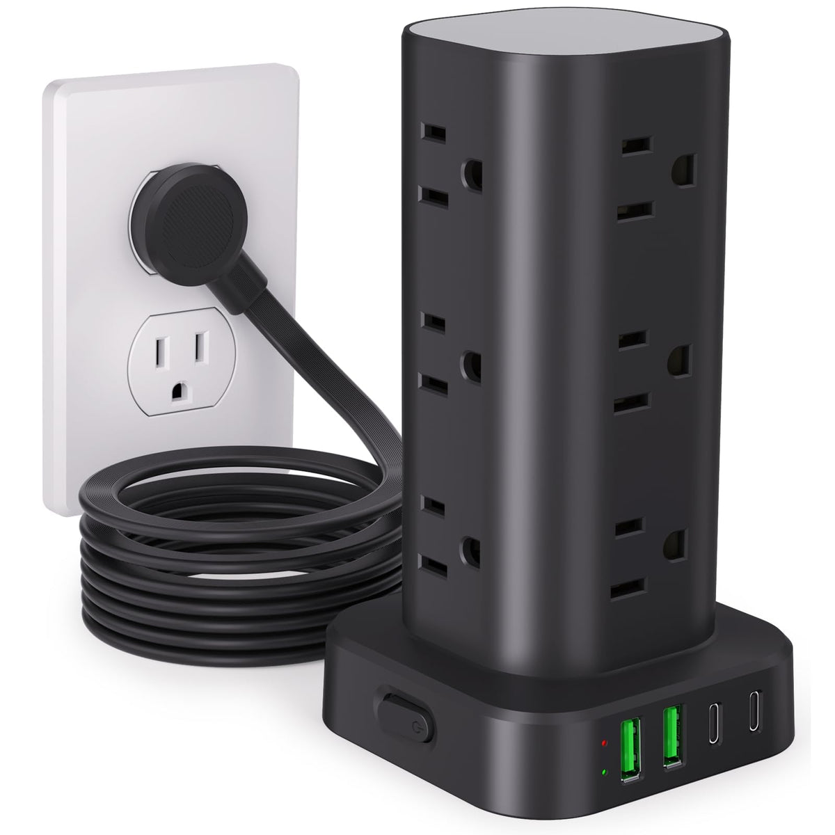 6FT Power Strip Tower Surge Protector, 12 Wide Spaced Outlets, 4 USB