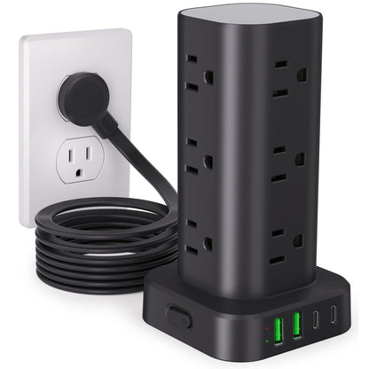 6FT Power Strip Tower Surge Protector, 12 Wide Spaced Outlets, 4 USB