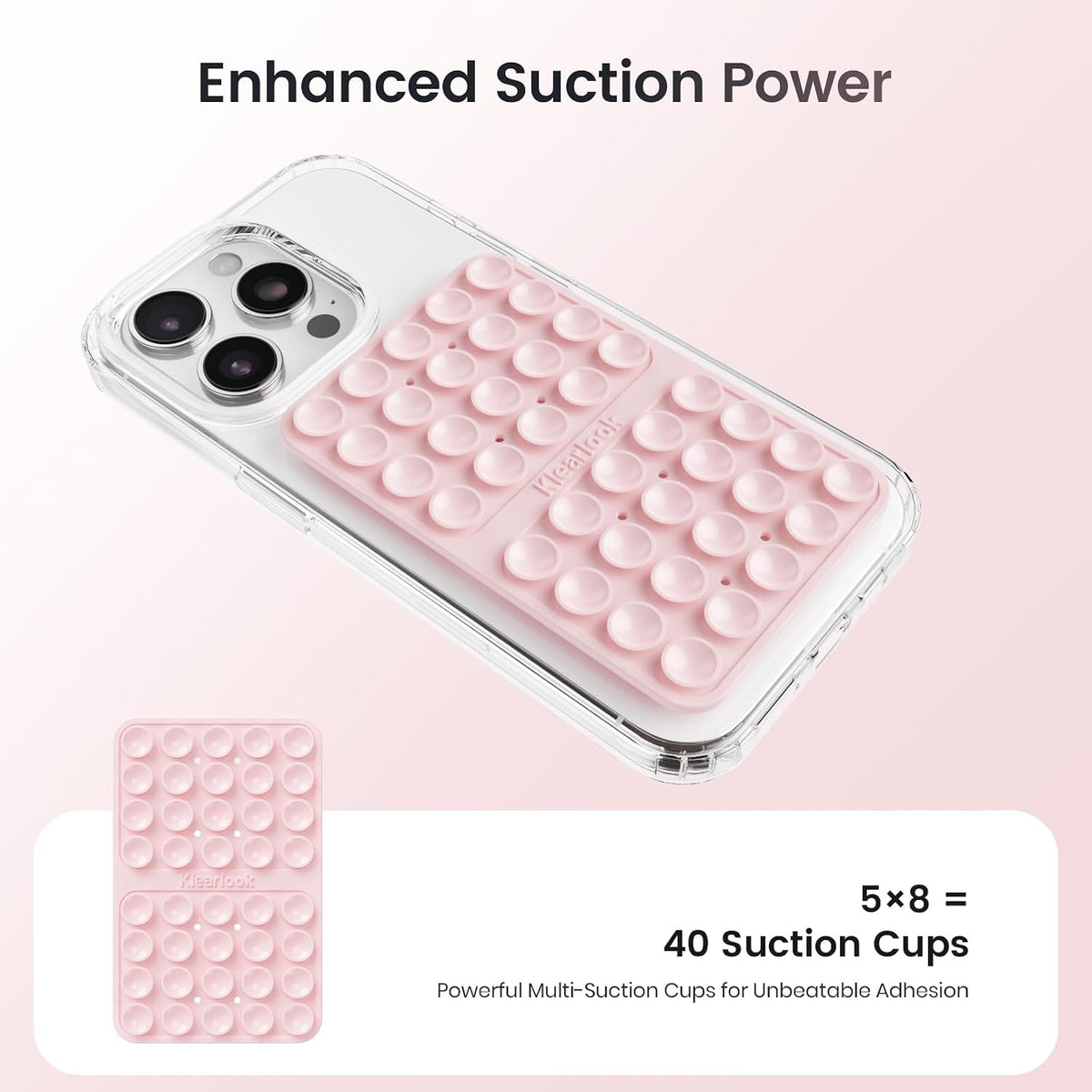 Klearlook Silicone Double Sided Suction Cup Phone Case Mount, Transparent