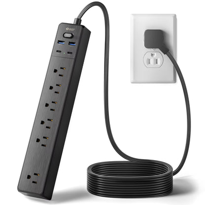 SUPERDANNY 6Ft Thin Extension Cord, Flat Plug Surge Protector Power Strip