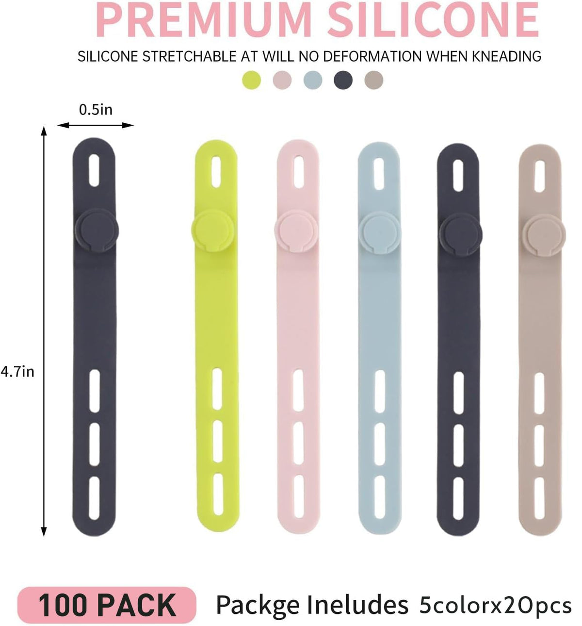 25 Pcs Silicone Cable Ties, Cable Ties Reusable, High Elasticity Cord Wraps for Electrical Cords, Cord Organizer for Earphone, Phone Charger(White)