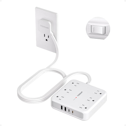 TESSAN Surge Protector Power Strip, 5Ft Flat Plug Extension Cord, White