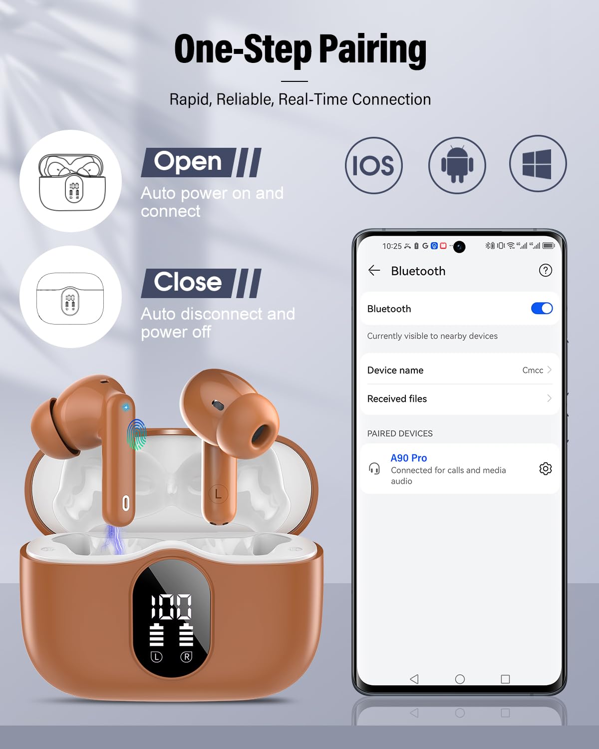 Wireless Earbuds, Bluetooth 5.4 Headphones Bass Stereo/Clear Call,Rose Gold