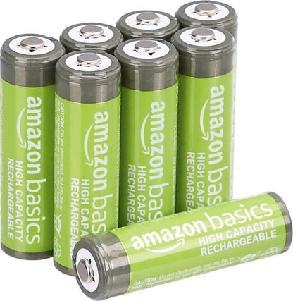 Amazon Basics 8-Pack Rechargeable AAA NiMH High-Capacity Batteries, 850 mAh, 1.2V, Recharge up to 500x Times, Pre-Charged