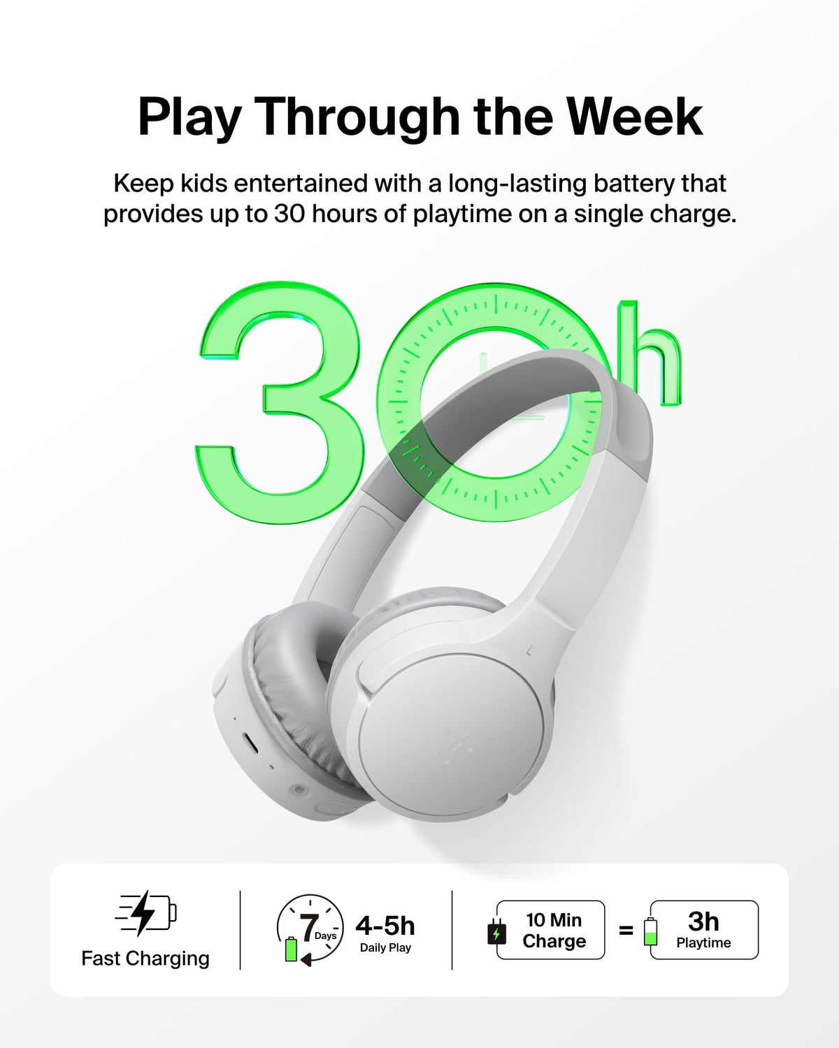Belkin SoundForm Mini Kids Headphones, Wireless&Wired, 30H Playime, School