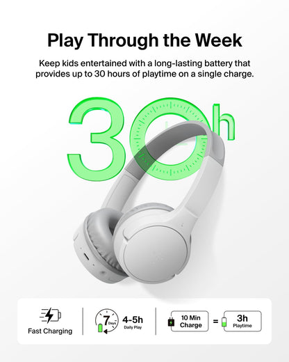 Belkin SoundForm Mini Kids Headphones, Wireless&Wired, 30H Playime, School