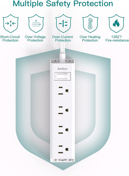 Flat Plug Power Strip, Ultra Thin Flat Extension Cord - 12 Outlets 3 Sides