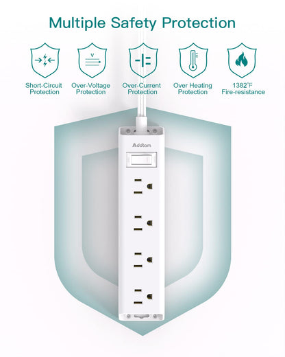 Flat Plug Power Strip, Ultra Thin Flat Extension Cord - 12 Outlets 3 Sides