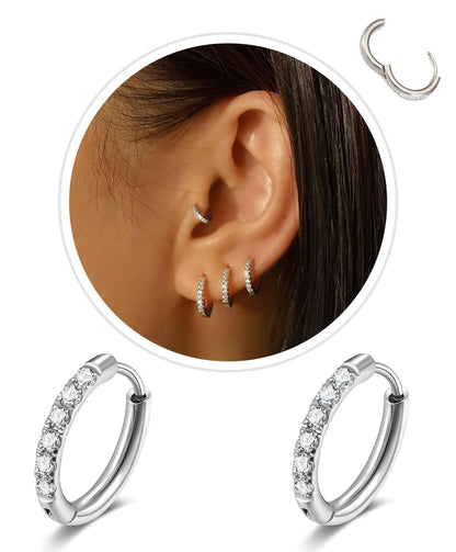 CZ Huggie Hoop Earrings, Stainless Steel Small Hoop Earrings