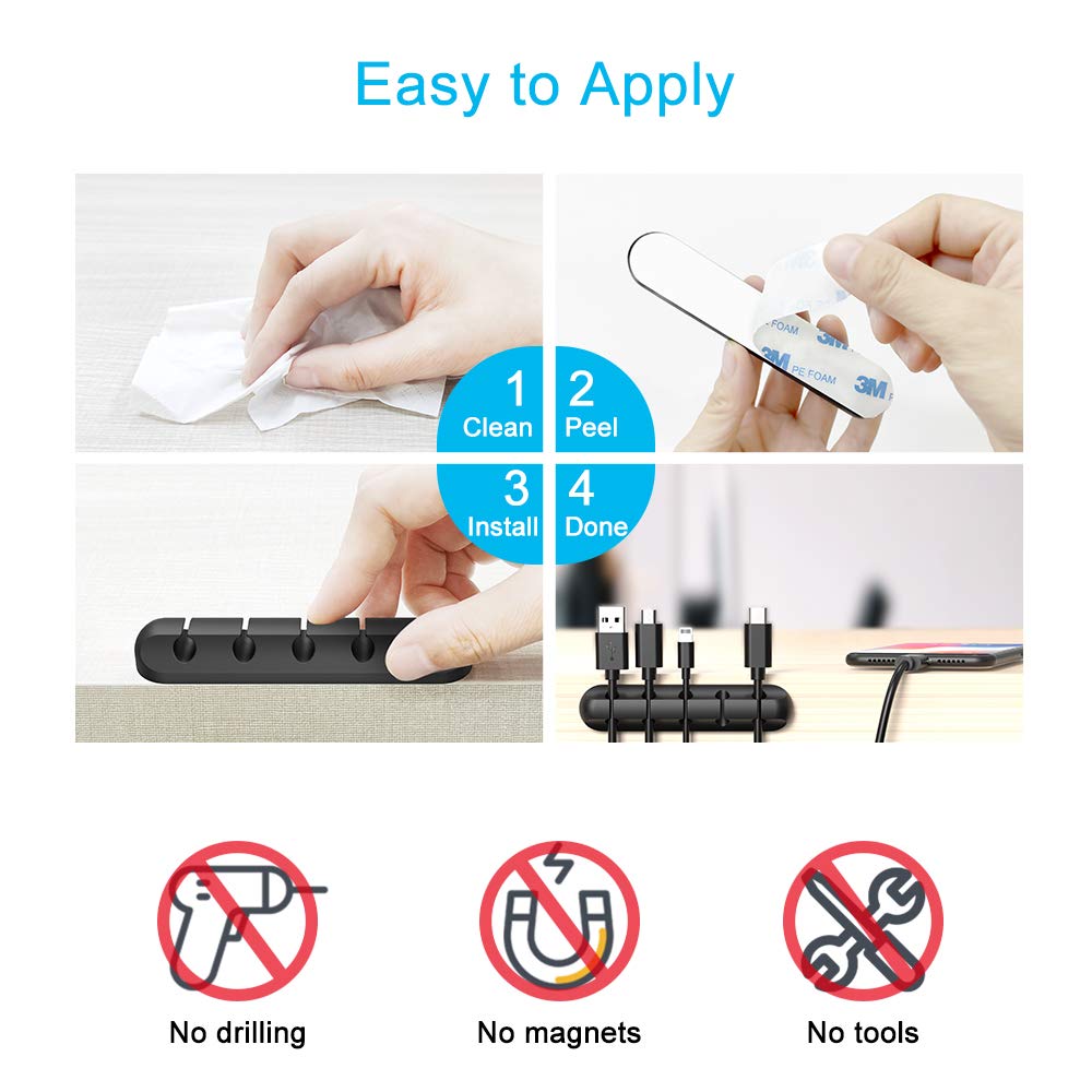 Cord Organizer for Desk, White Cable Organizer Cable Clips 2 Pack