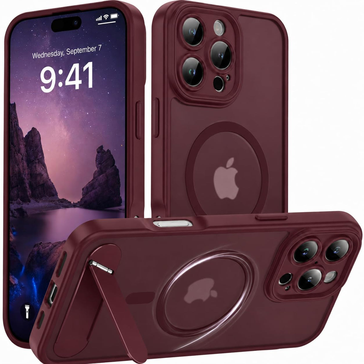 Magnetic Compatible with iPhone 16 Case, [Built-in Kickstand][Full Camera Protection][Compatible with MagSafe][Anti-Fingerprint] Shockproof Phone Case for iPhone 16 6.1",Brown