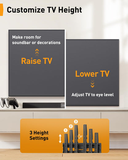 Perlegear Full Motion TV Wall Mount with Power Strip for 60–120 Inch TVs