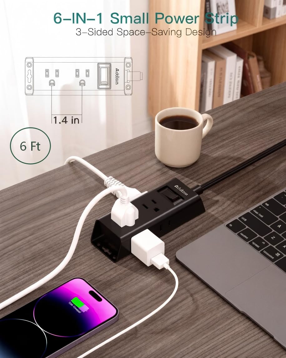 Addtam Flat Plug Extension Cord with 6 Outlet Extender for Cruise Travel