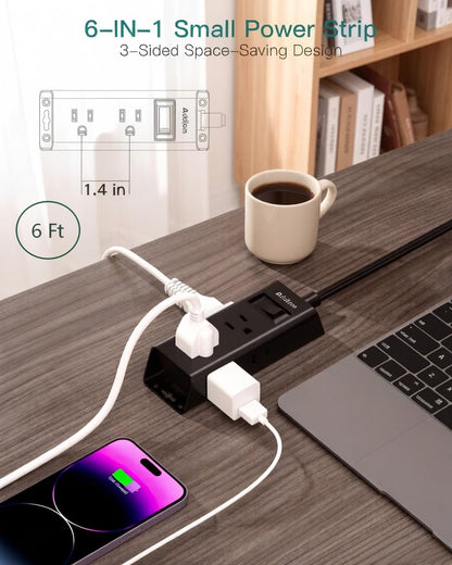 Addtam Flat Plug Extension Cord with 6 Outlet Extender for Cruise Travel