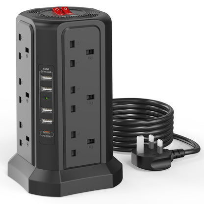 HAFINO Tower Extension Lead with USB Slots, PD18W USB C Fast Charger, 1.8M
