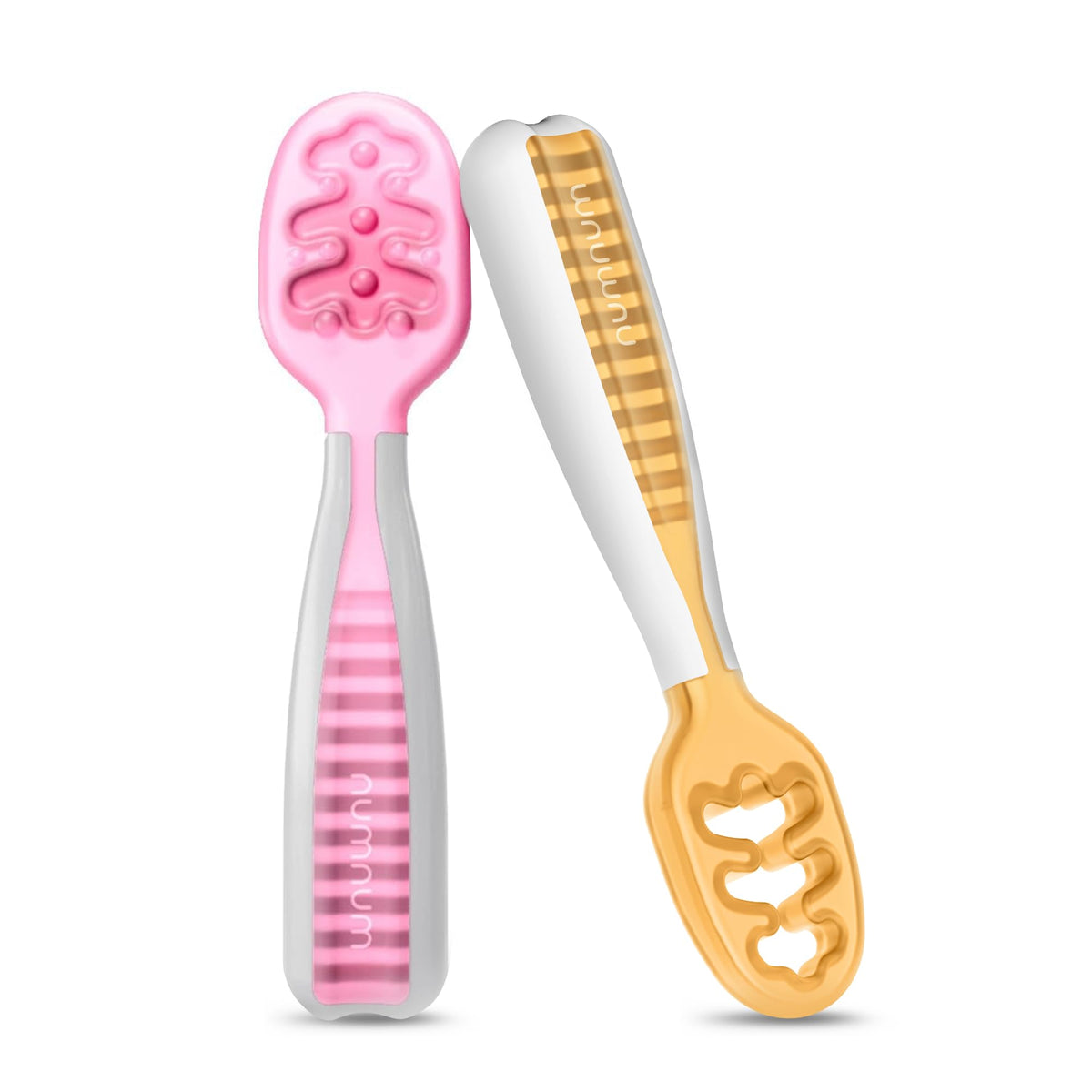 NumNum Baby Spoons Self Feeding 6 Months, 2-Pack Blue/Orange