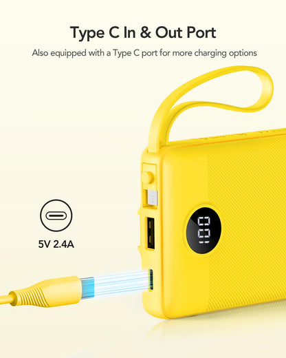 VRURC Portable Charger, Built in 4 Cables & Lanyard Power Bank 10000mAh