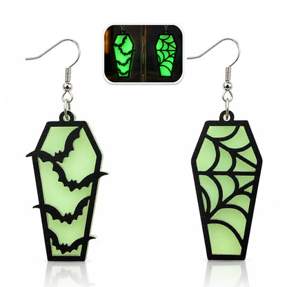 Glow in the Dark Halloween Earrings, Bat Ghost Coffin Boo Dangle Earrings