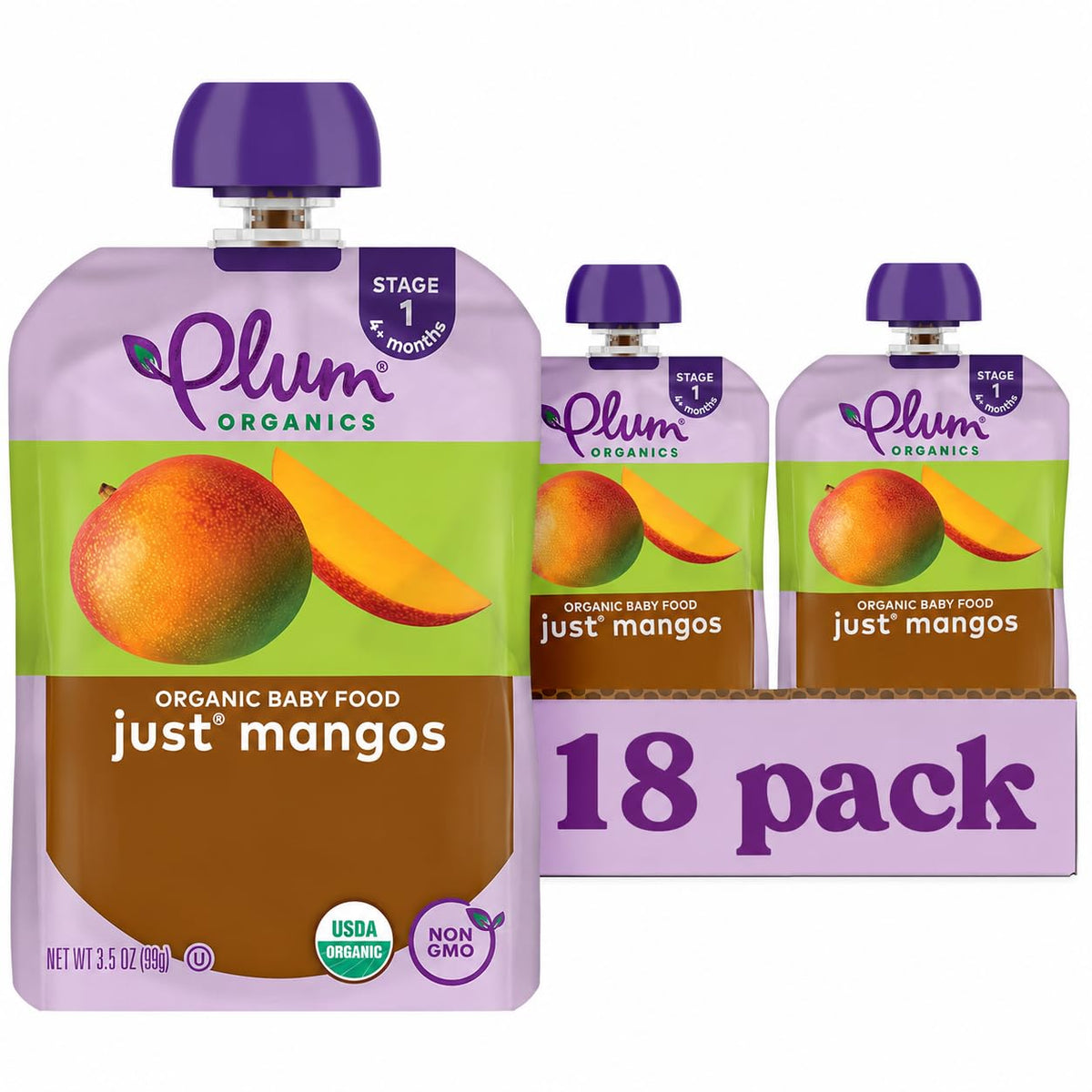 Plum Organics Stage 1 Organic Baby Food Pouch - Just Mangos, 12 Pack
