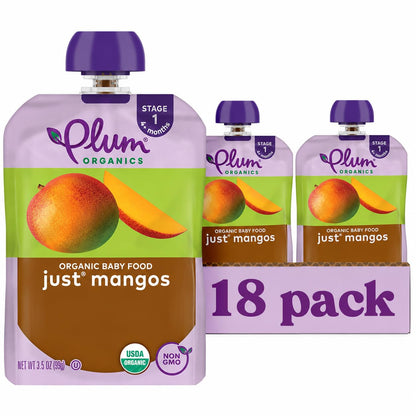 Plum Organics Stage 1 Organic Baby Food Pouch - Just Mangos, 12 Pack