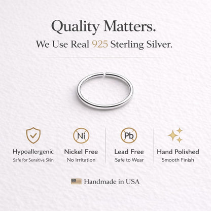Small Thin Gold or Sterling Silver Nose Ring Hoop for Women, 20G/22G/24G