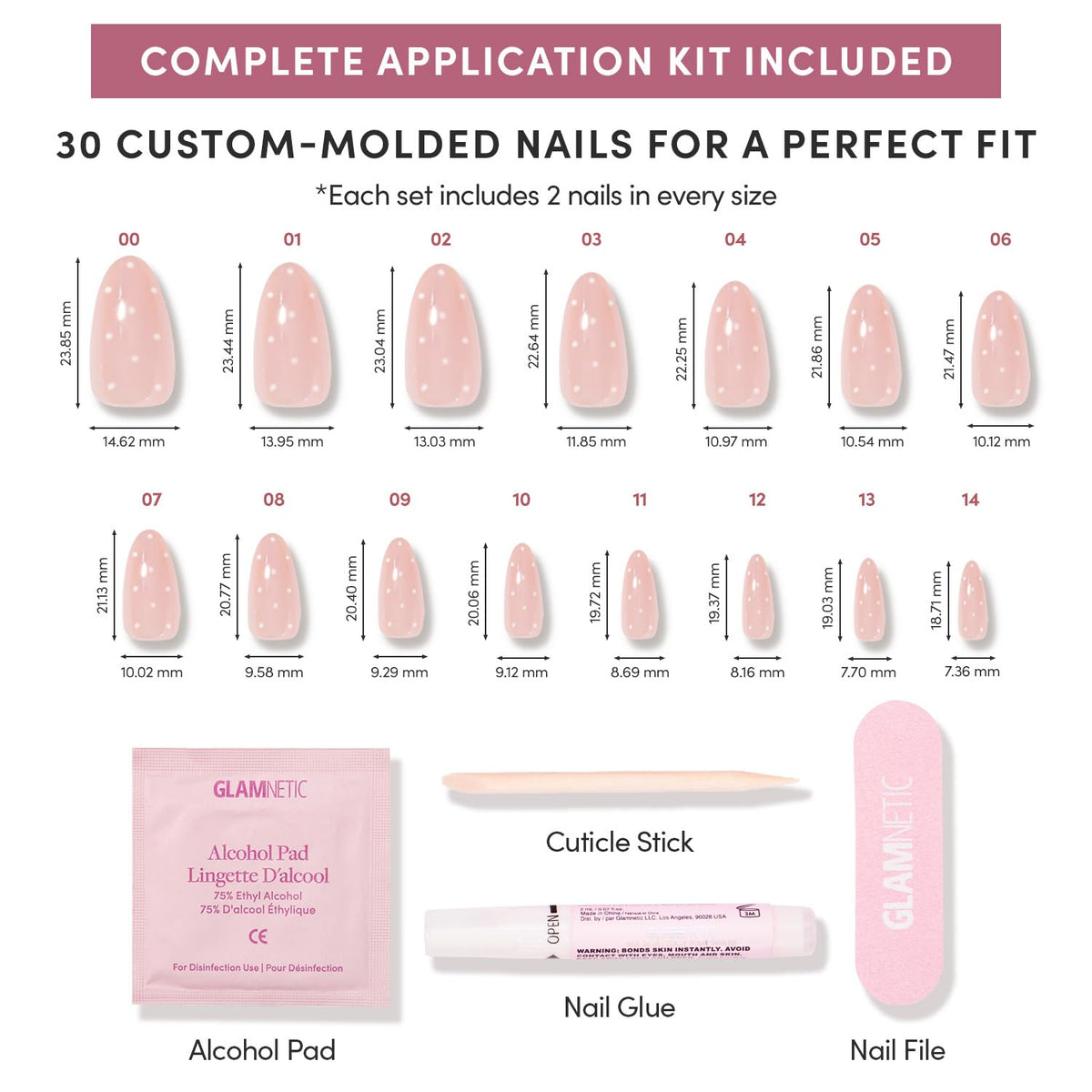 Glamnetic Press On Nails, Short Almond Glossy, Fake Nails 24pc Nail Kit