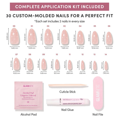 Glamnetic Press On Nails, Short Almond Glossy, Fake Nails 24pc Nail Kit
