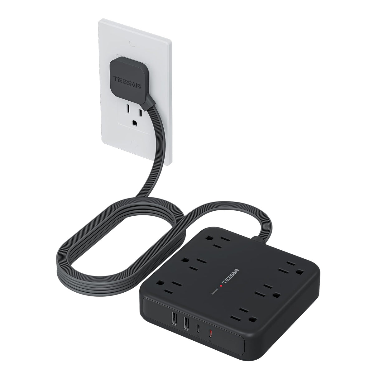 TESSAN Surge Protector Power Strip, 5Ft Flat Plug Extension Cord, White