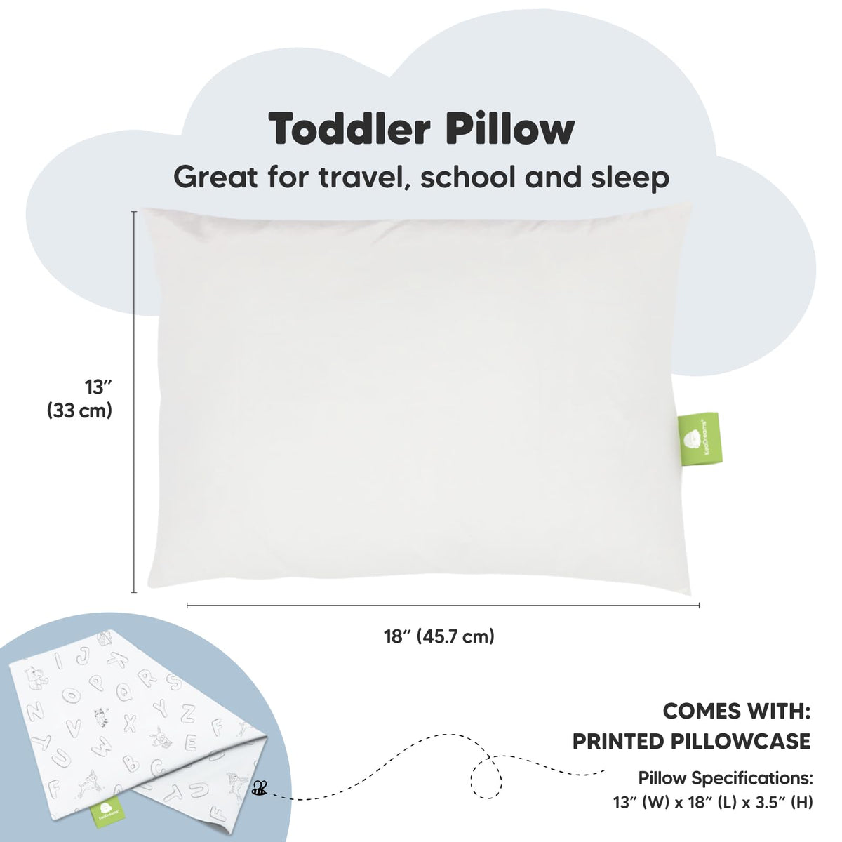 Toddler Pillow with Pillowcase 13x18 My Little Dreamy Pillow(Jolly Rainbow)