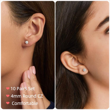 10 Pairs Small Stud Earrings for Women Hypoallergenic Multiple Piercings