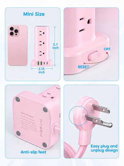 6FT Power Strip Tower Surge Protector, 12 Wide Spaced Outlets, 4 USB