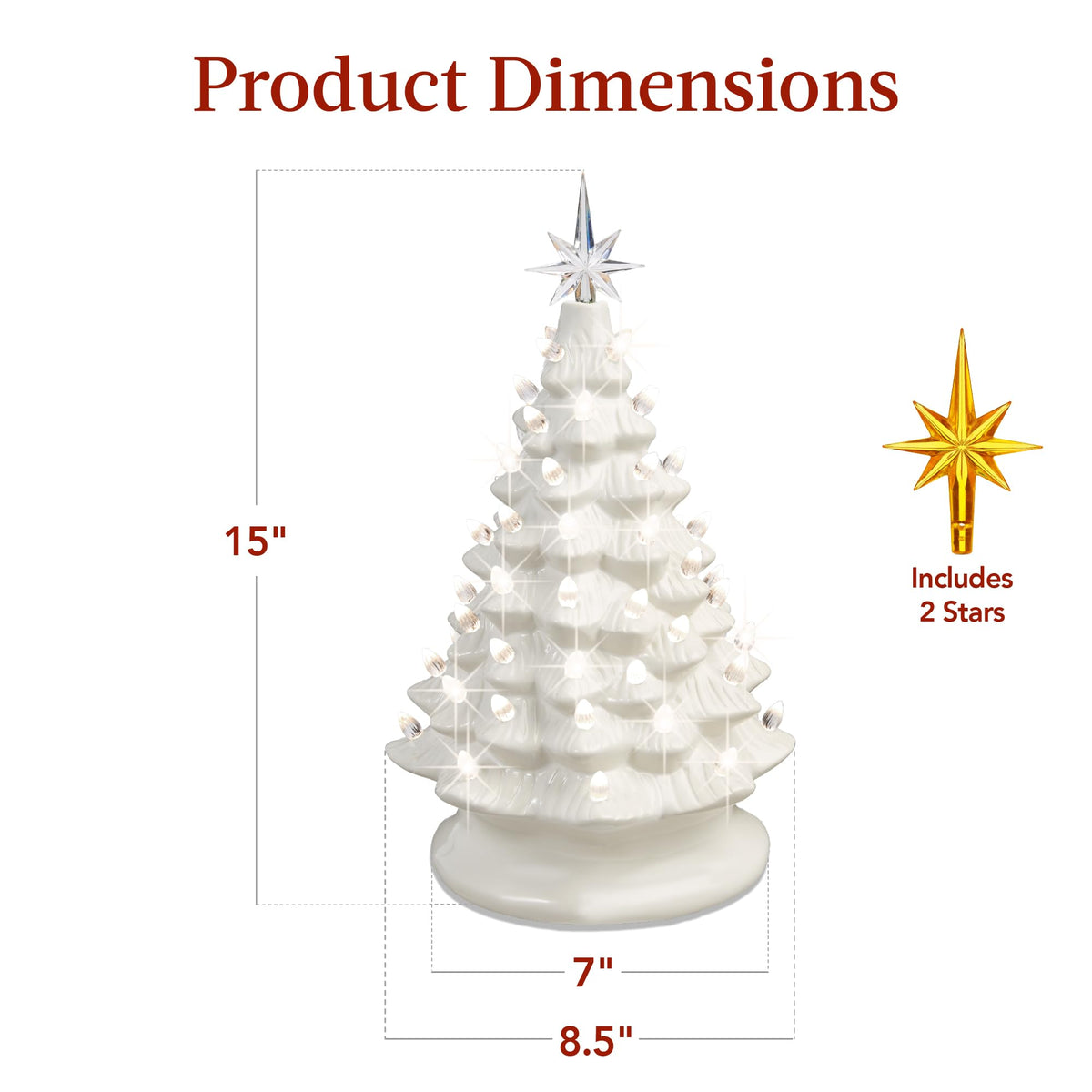 Best Choice Products 15in Ceramic Christmas Tree, Pre-lit Hand-Painted Tabletop Holiday Tree, Star Topper, 64 Lights - Green w/Multicolored Bulbs