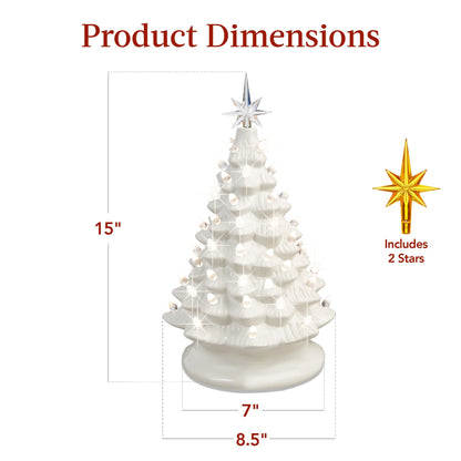 Best Choice Products 15in Ceramic Christmas Tree, Pre-lit Hand-Painted Tabletop Holiday Tree, Star Topper, 64 Lights - Green w/Multicolored Bulbs