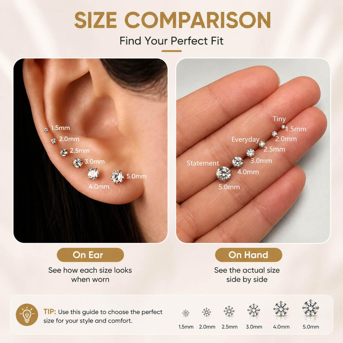 Renkovte Dainty Flat Back Screw Back CZ Stud Earrings | Hypoallergenic 316L Stainless Steel | 5A CZ Sparkle | Secure Screw-On Design | Perfect for Cartilage & Sensitive Ears (Silver Color)