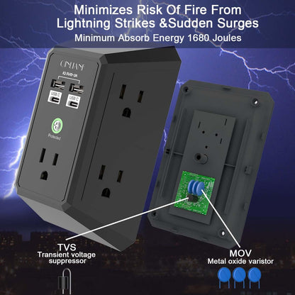 Surge Protector, QINLIANF 5 Outlet Extender with 4 USB Ports(2USB-C)