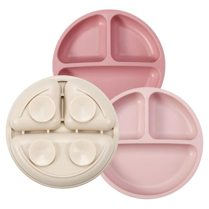 PandaEar 3 Pack Toddler Plates, Silicone Divided Suction Plate for Babies, BPA-Free 100% Food-Grade Silicone Unbreakable Baby Plate (Pink/Purple/Blue, Without Lids)