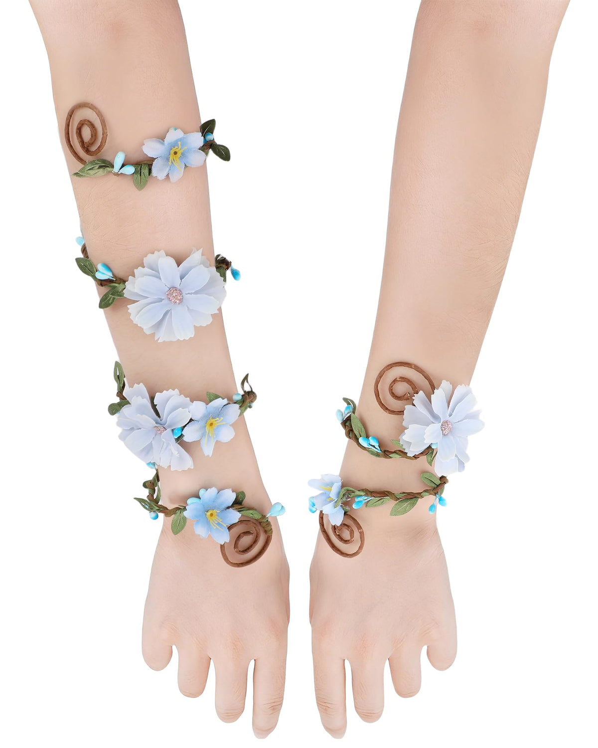 FRESHME Renaissance Costume Flower Arm Wraps - 2 Pcs Fairy Accessories Elf Bracelet with Wrap Ring Woodland Renfaire Outfit