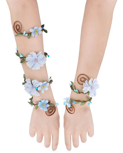 FRESHME Renaissance Costume Flower Arm Wraps - 2 Pcs Fairy Accessories Elf Bracelet with Wrap Ring Woodland Renfaire Outfit