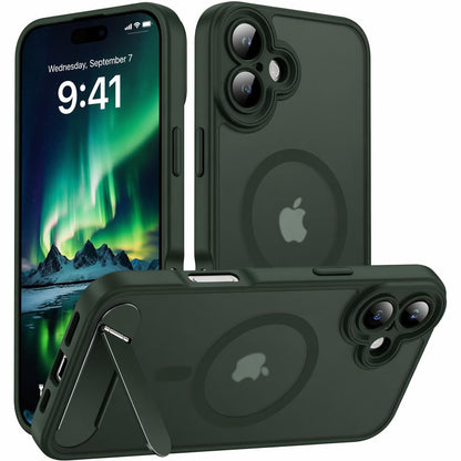 Magnetic Compatible with iPhone 16 Case, [Built-in Kickstand][Full Camera Protection][Compatible with MagSafe][Anti-Fingerprint] Shockproof Phone Case for iPhone 16 6.1",Brown