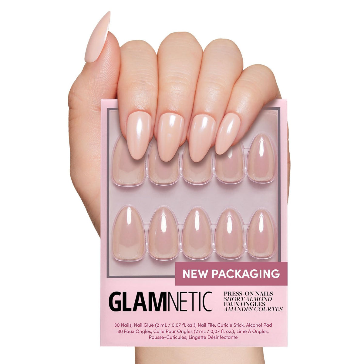 Glamnetic Press On Nails, Short Almond Glossy, Fake Nails 24pc Nail Kit