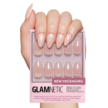 Glamnetic Press On Nails, Short Almond Glossy, Fake Nails 24pc Nail Kit