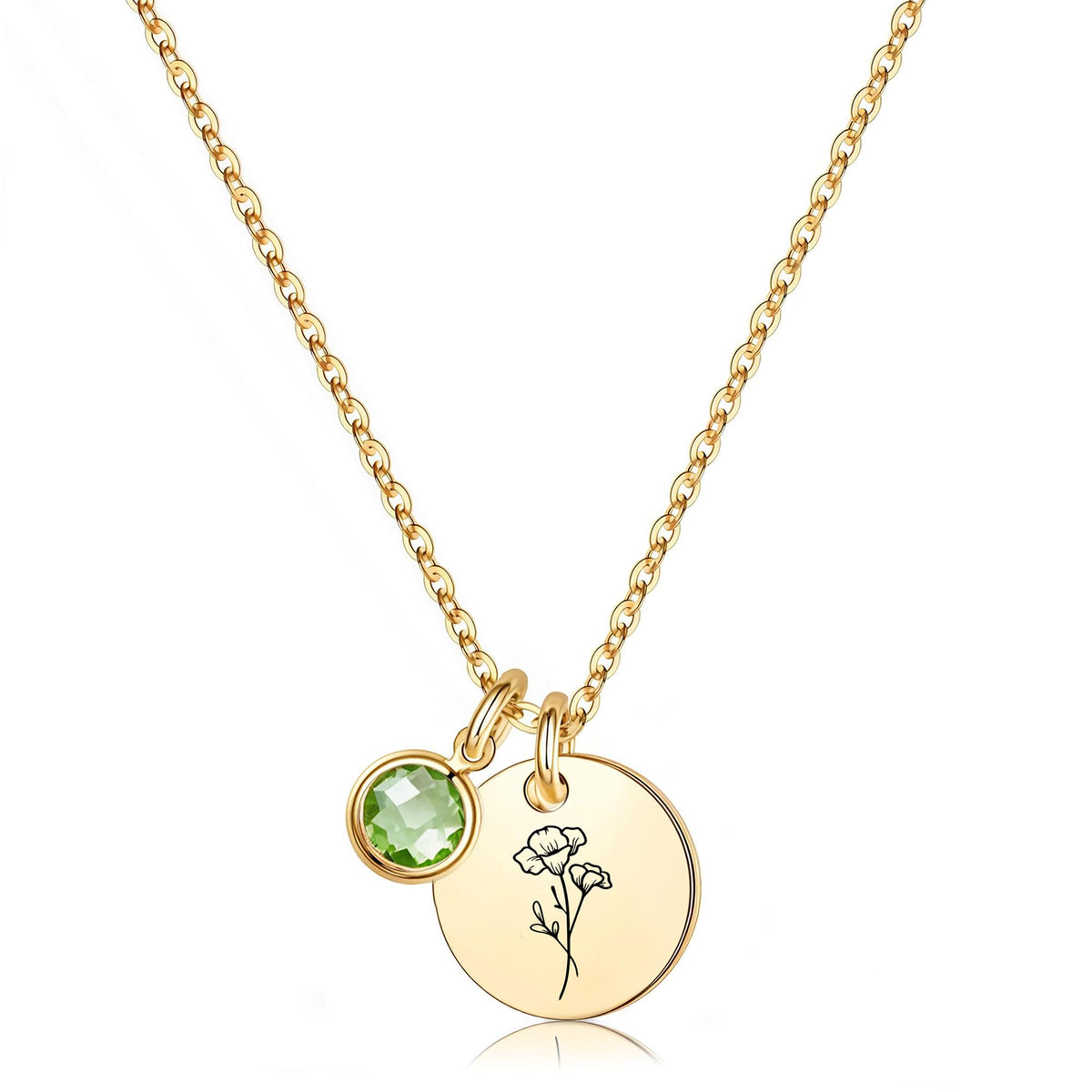 Birth Flower Necklaces for Women, 18K Gold Plated Birthstone Necklaces